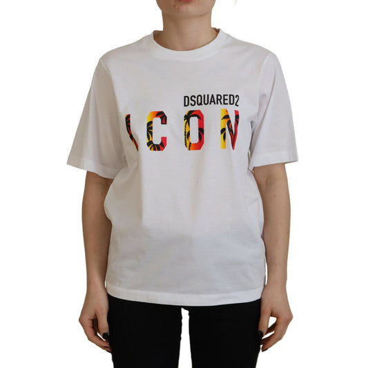 Dsquared² White Cotton Shiny Icon East Tee Crewneck T-shirt