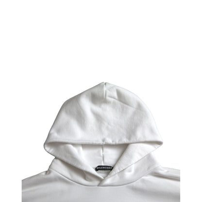 Balenciaga White Cotton Logo Hooded Pullover Sweatshirt Sweater