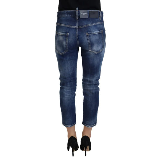 Dsquared² Blue Cotton Mid Waist Cropped Denim Jeans Cool Girl
