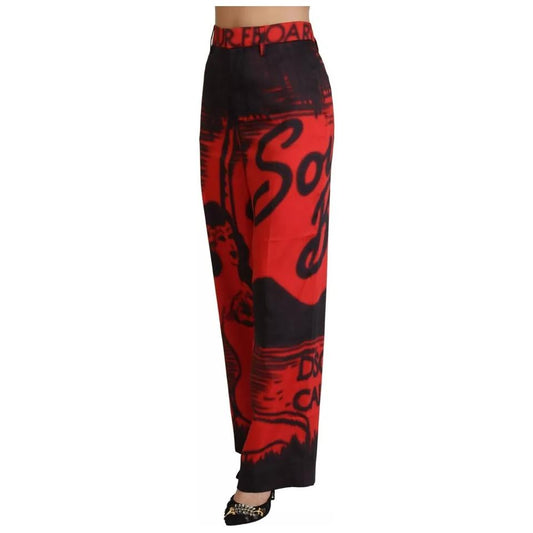 Dsquared² Red Printed High Waist Straight Pants PAN74495-38