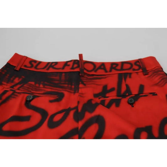 Dsquared² Red Printed High Waist Wide Leg Cropped Pants PAN74527-38