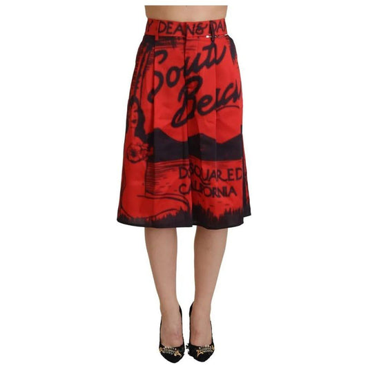 Dsquared² Red Printed High Waist Wide Leg Cropped Pants PAN74527-38