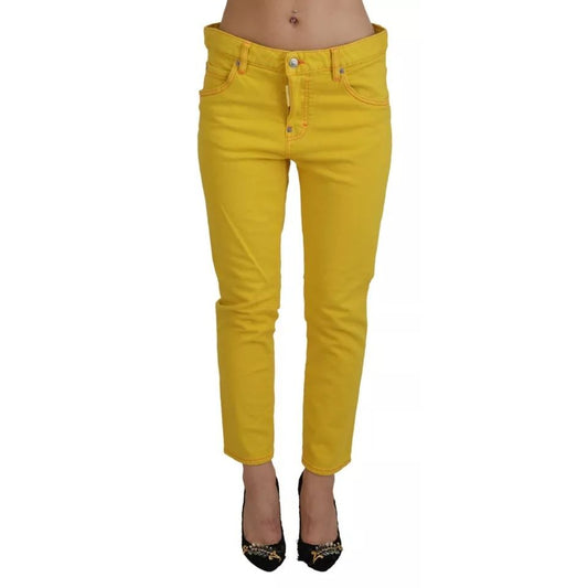 Dsquared² Yellow Cotton Low Waist Crop Denim Cool Girl Jeans