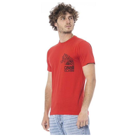 Cavalli Class Red Cotton Men T-Shirt CA-24384-M