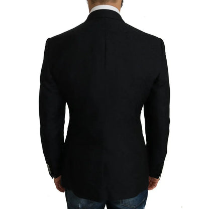 Dolce & Gabbana Blue Jacquard Slim Floral Jacket Blazer