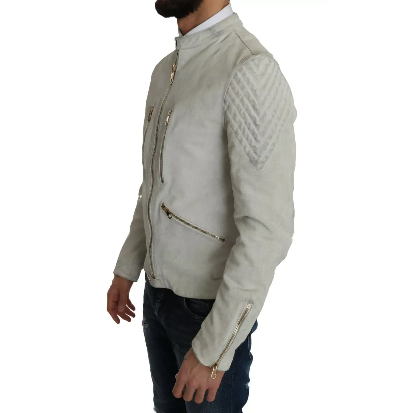 Dolce & Gabbana Leather White Biker Motorcycle Jacket