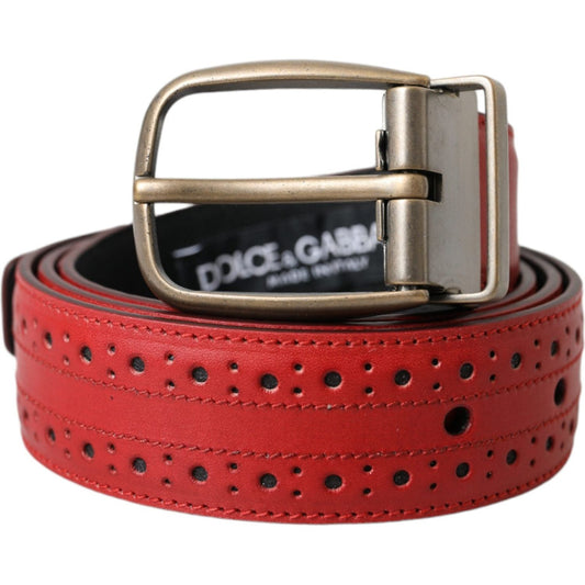 Dolce & Gabbana Red Perforated Leather Metal Buckle Belt Men BEL9182-85