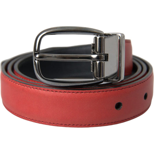 Dolce & Gabbana Red Leather Silver Metal Buckle Belt Men BEL9188-95