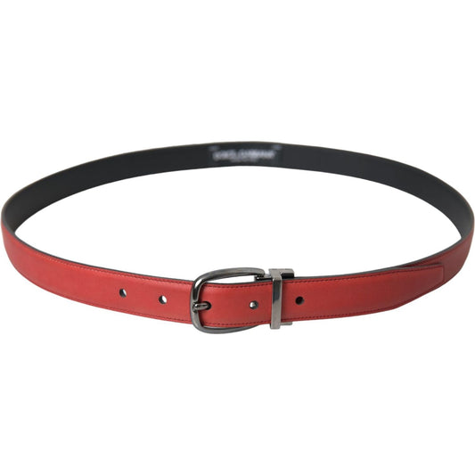 Dolce & Gabbana Red Leather Silver Metal Buckle Belt Men BEL9188-95