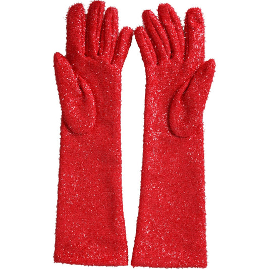 Dolce & Gabbana Red Lurex Fantasia Mid Arm Length Gloves LB30115-7.5