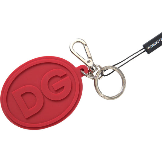 Dolce & Gabbana Red Rubber DG Logo Silver Brass Metal Keyring Keychain SMY10274