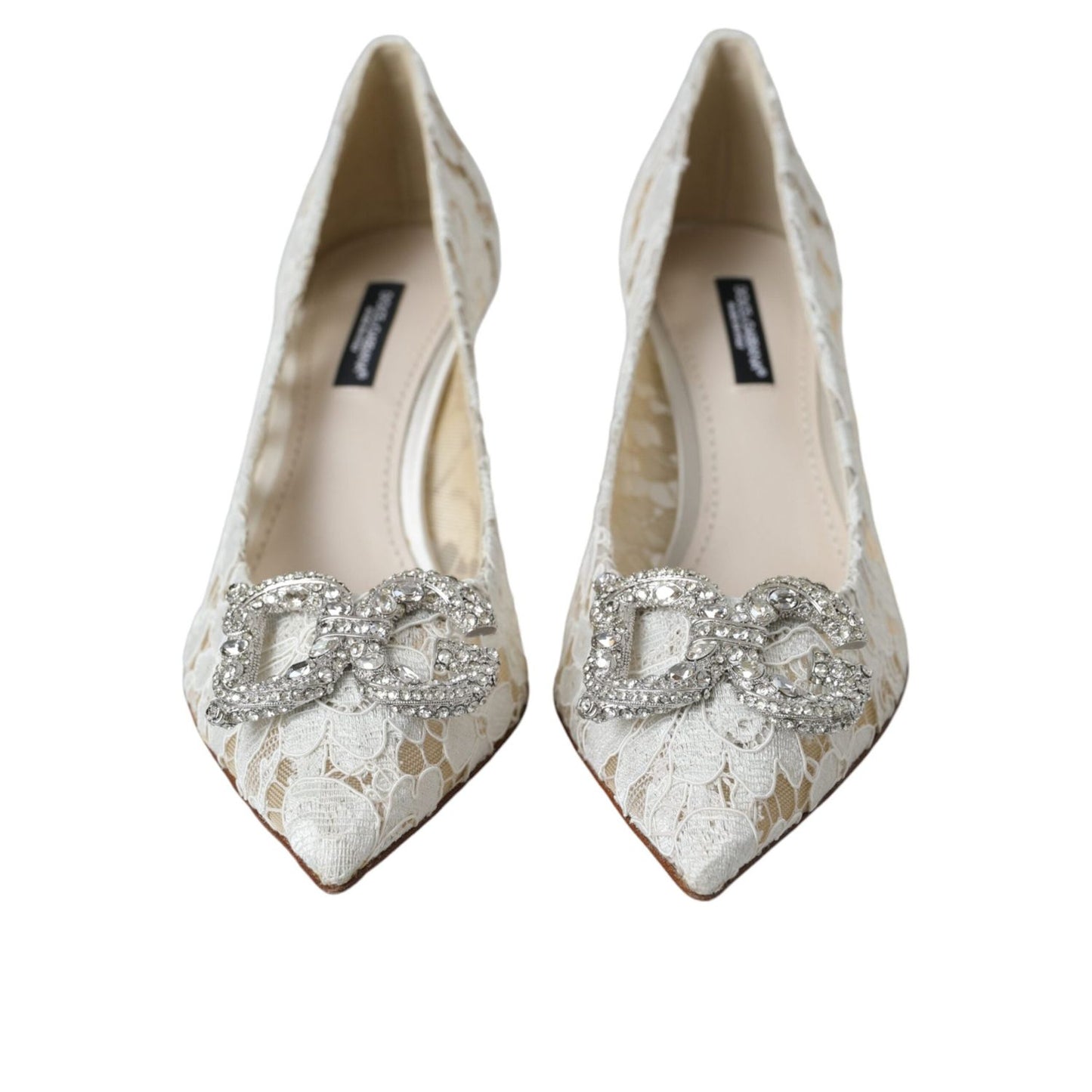 Dolce & Gabbana White Floral Lace DG Crystal Pumps Shoes LA11019-36