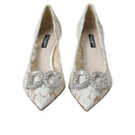 Dolce & Gabbana White Floral Lace DG Crystal Pumps Shoes LA11019-36