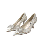 Dolce & Gabbana White Floral Lace DG Crystal Pumps Shoes LA11019-36