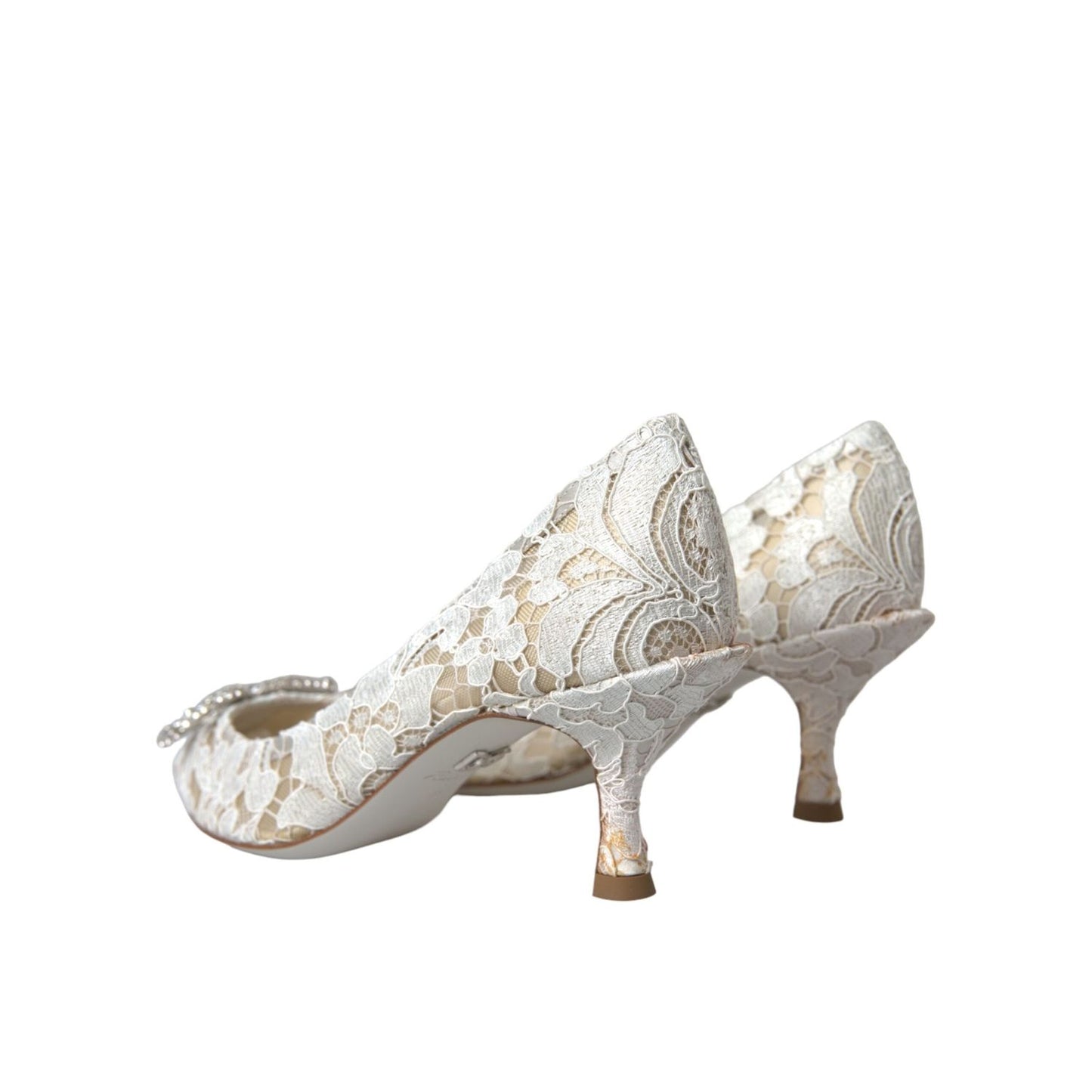 Dolce & Gabbana White Floral Lace DG Crystal Pumps Shoes LA11019-36