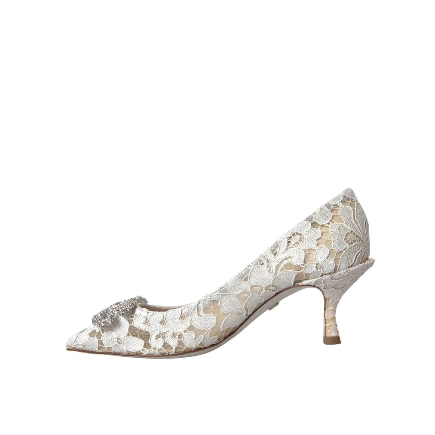 Dolce & Gabbana White Floral Lace DG Crystal Pumps Shoes LA11019-36
