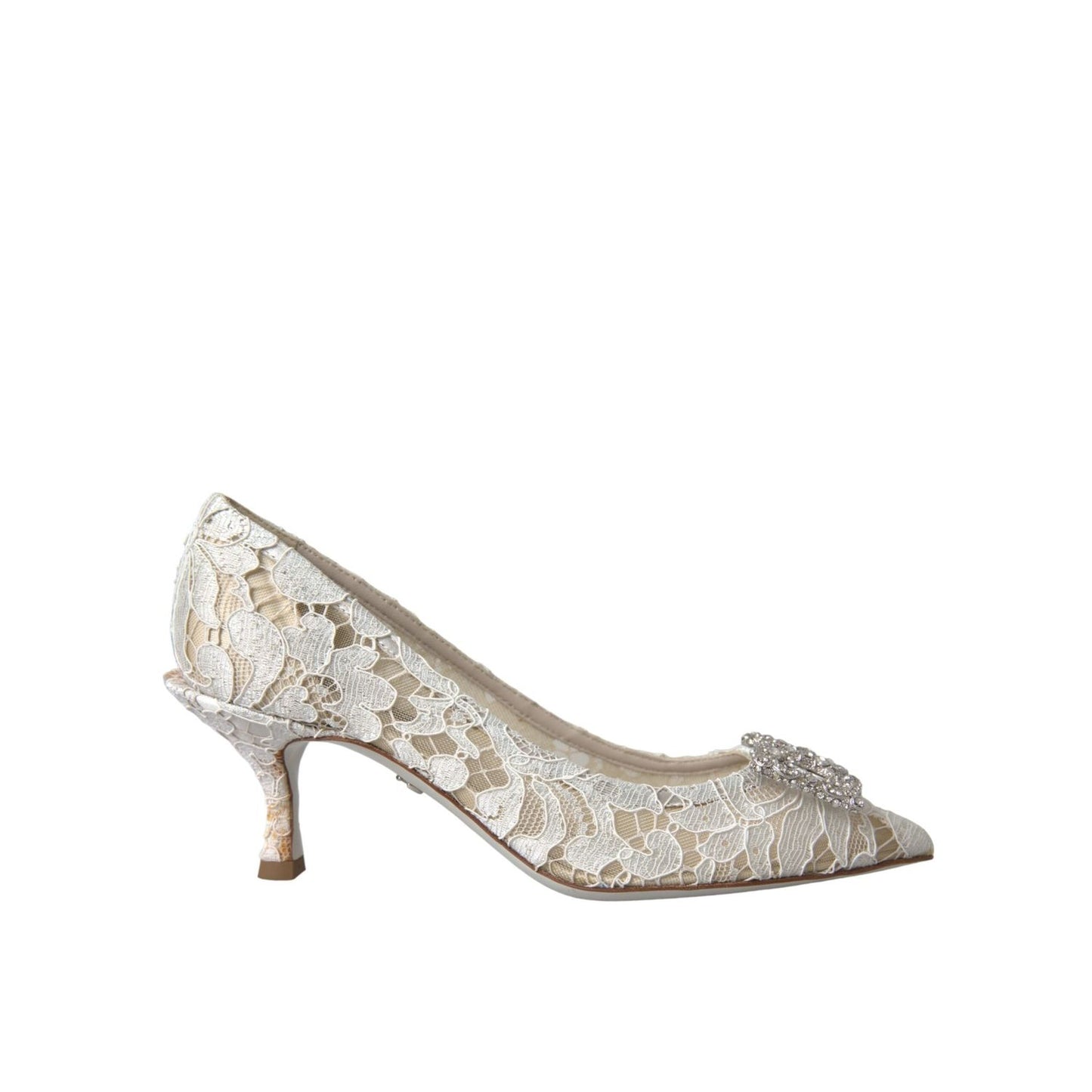 Dolce & Gabbana White Floral Lace DG Crystal Pumps Shoes LA11019-36