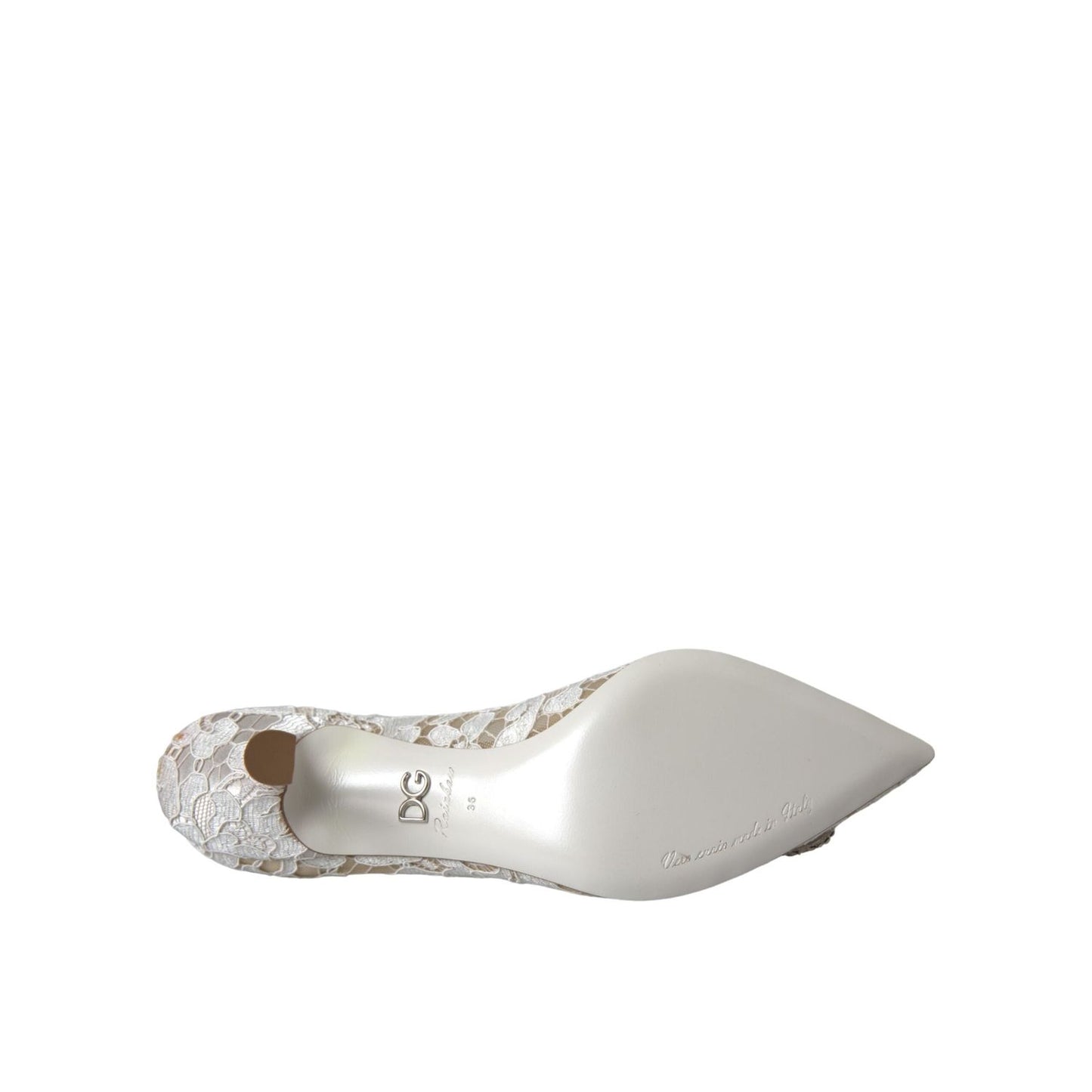 Dolce & Gabbana White Floral Lace DG Crystal Pumps Shoes LA11019-36