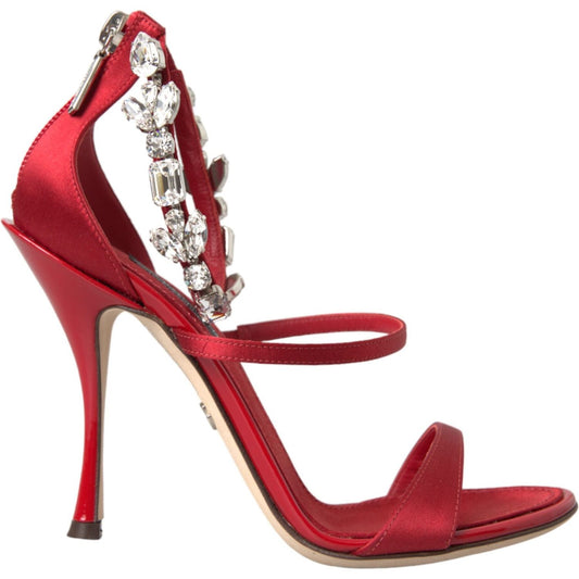 Dolce & Gabbana Red Keira Satin Crystals Sandals Heels Shoes LA11221-35