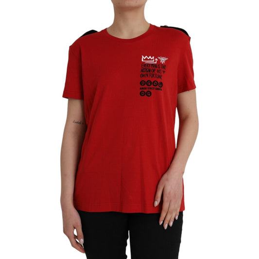 Dolce & Gabbana Red Cotton Graphic Print Crew Neck T-shirt TSH84523-44