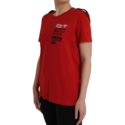 Dolce & Gabbana Red Cotton Graphic Print Crew Neck T-shirt TSH84523-44