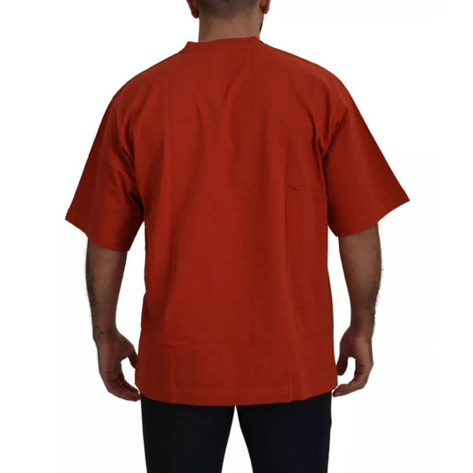 Dolce & Gabbana Red Logo Embroidery Crewneck Cotton T-shirt