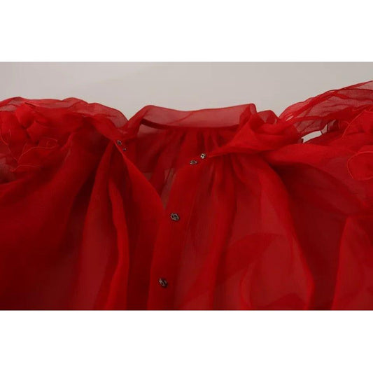 Dolce & Gabbana Red Silk Ascot Collar Ruffles Blouse Top TSH6765-38