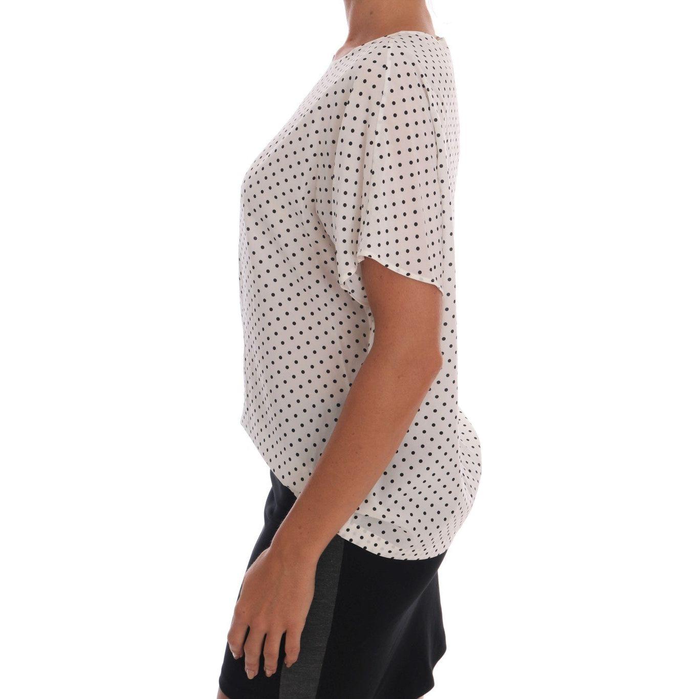 Dolce & Gabbana White Polka Dotted Silk T-shirt Top