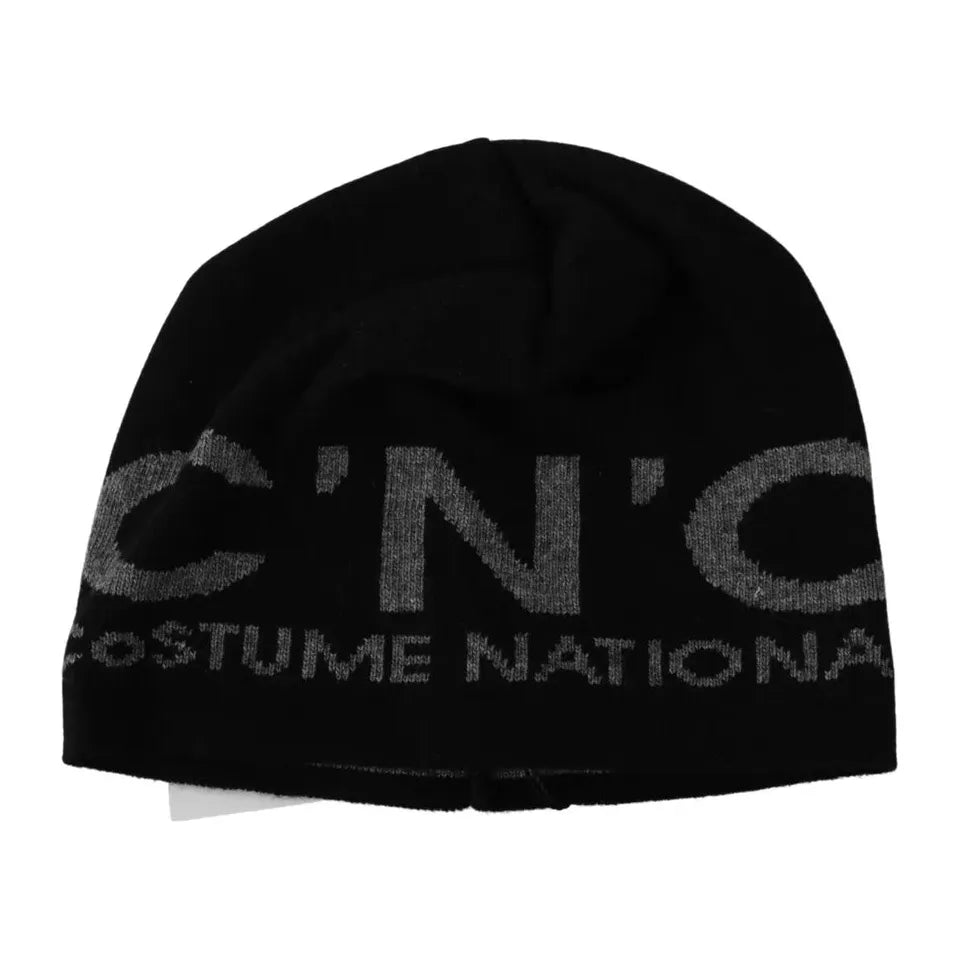 Costume National Black Wool Blend Branded Beanie Hat 1728,67345645728,Accessories,Beanie - Hats - Accessories,Black,Costume National,Hats & Caps - Men - Accessories,Hats - Accessories,Men,New with tags