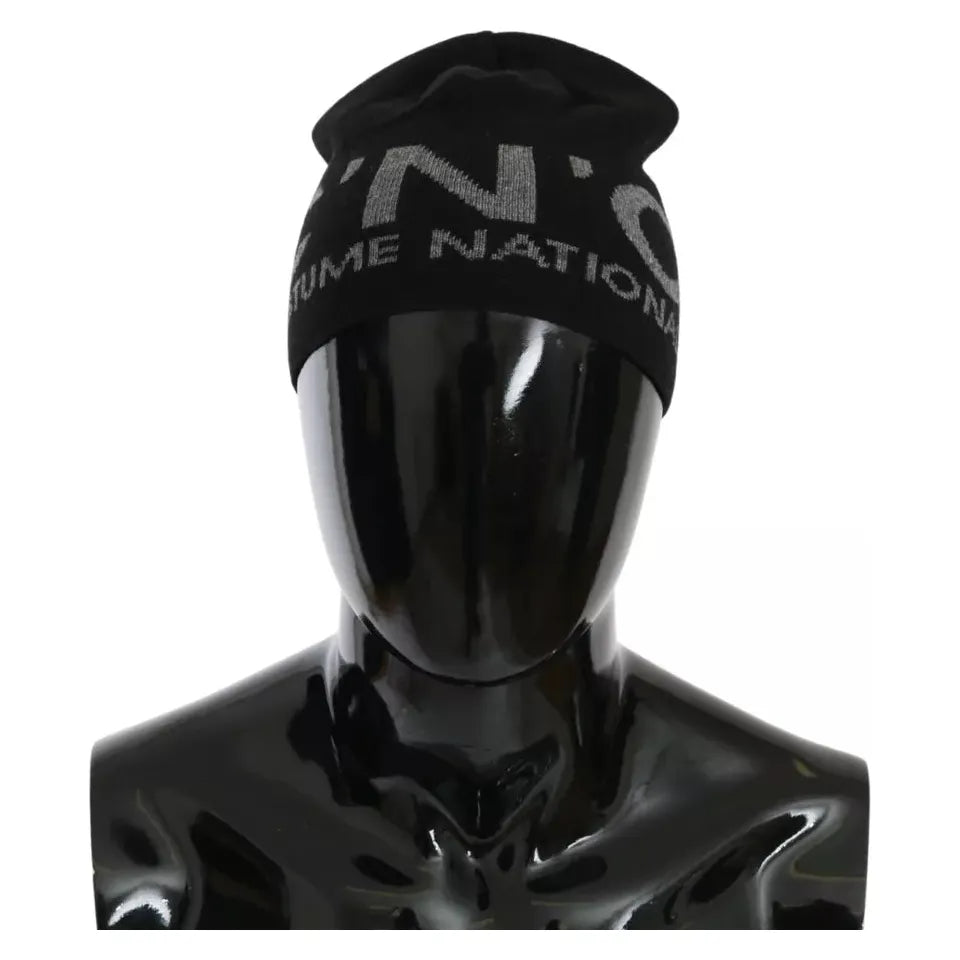 Costume National Black Wool Blend Branded Beanie Hat 1728,67345645728,Accessories,Beanie - Hats - Accessories,Black,Costume National,Hats & Caps - Men - Accessories,Hats - Accessories,Men,New with tags