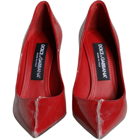 Dolce & Gabbana Red Patent Leather Faux Pearl Heels Pumps Shoes LA11283-36