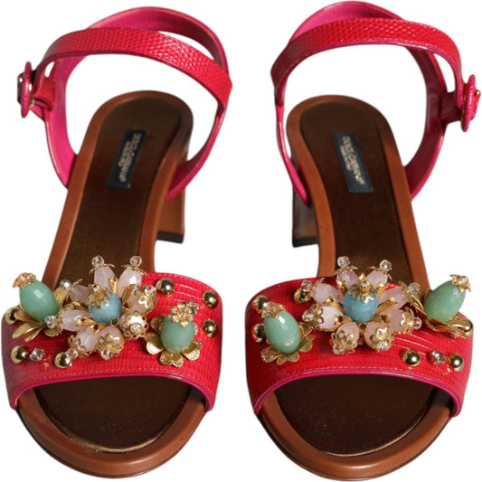 Dolce & Gabbana Fuchsia Leather Embellished Keira Sandals Shoes LA11426-36