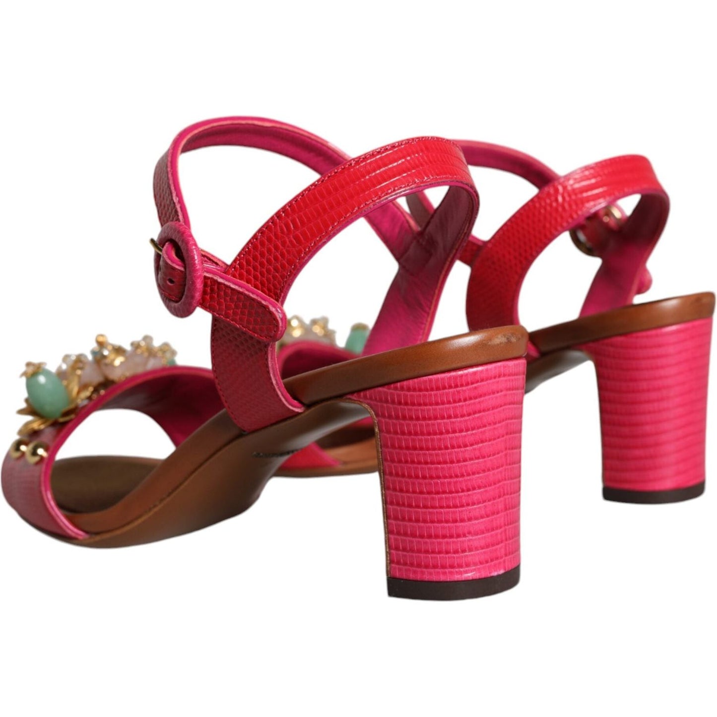 Dolce & Gabbana Fuchsia Leather Embellished Keira Sandals Shoes LA11426-36