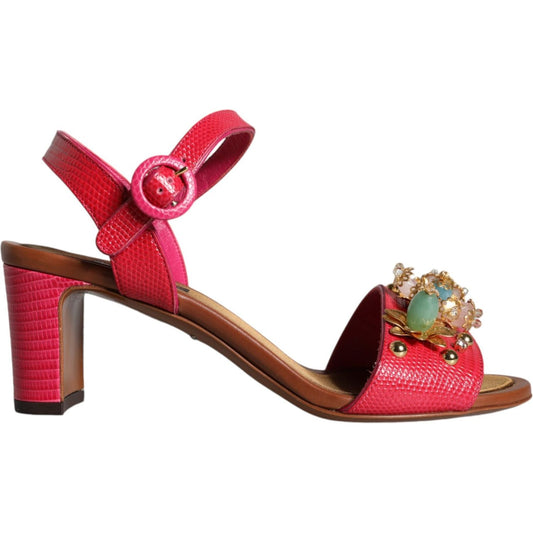 Dolce & Gabbana Fuchsia Leather Embellished Keira Sandals Shoes LA11426-36