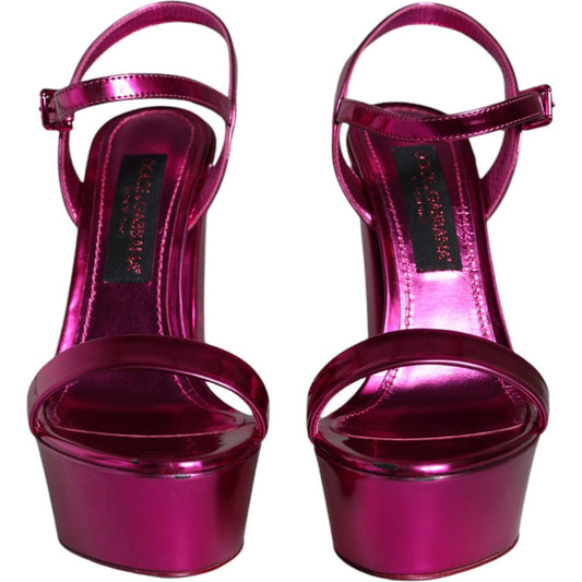 Dolce & Gabbana Fuchsia Leather Platform Logo Keira Sandals Shoes LA11488-39