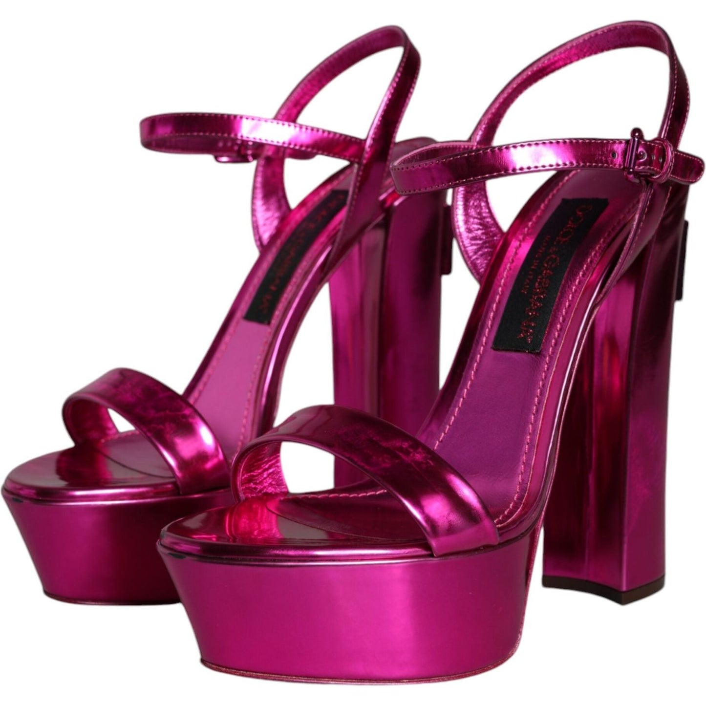 Dolce & Gabbana Fuchsia Leather Platform Logo Keira Sandals Shoes LA11488-39
