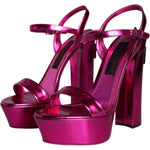 Dolce & Gabbana Fuchsia Leather Platform Logo Keira Sandals Shoes LA11488-39
