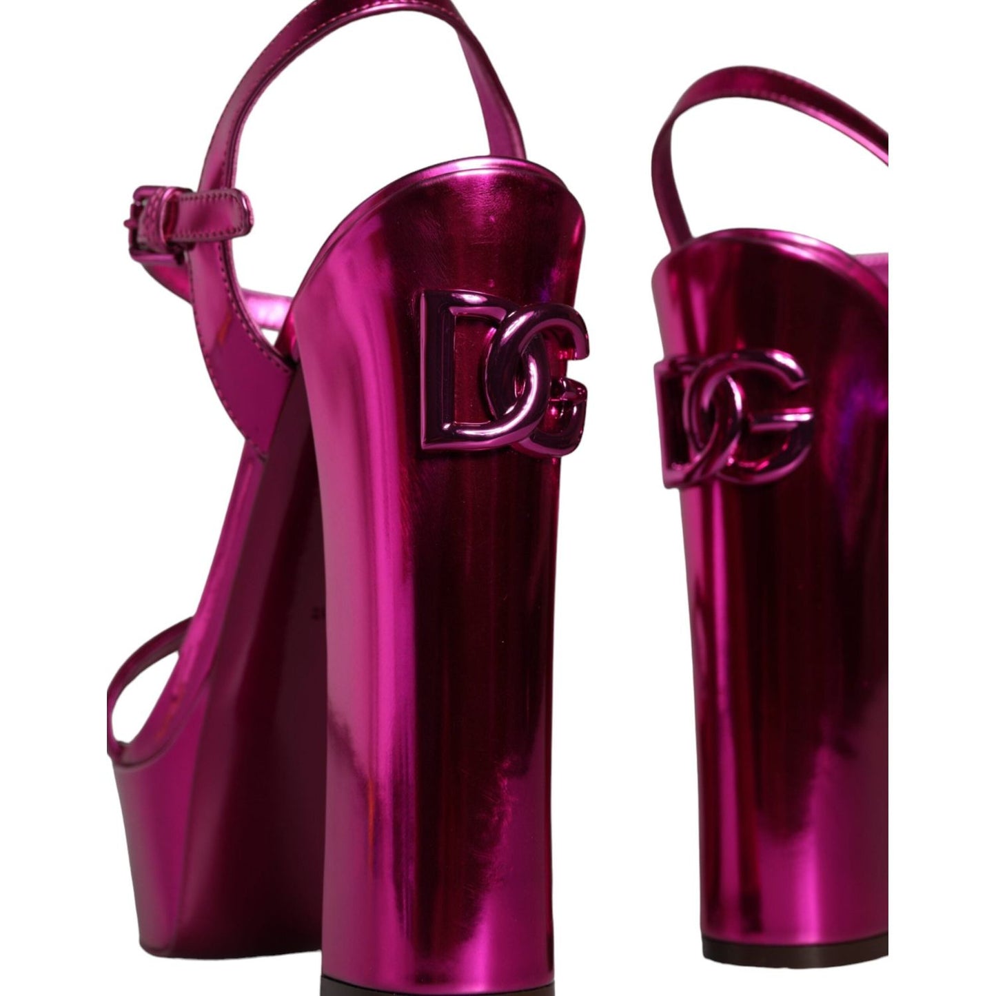 Dolce & Gabbana Fuchsia Leather Platform Logo Keira Sandals Shoes LA11488-39