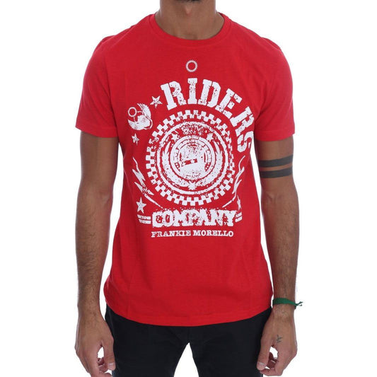 Frankie Morello Red Cotton RIDERS Crewneck T-Shirt TSH1263-4
