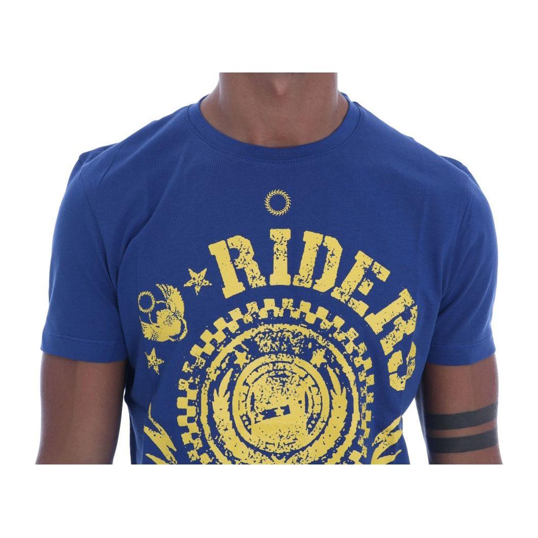 Frankie Morello Blue Cotton RIDERS Crewneck T-Shirt