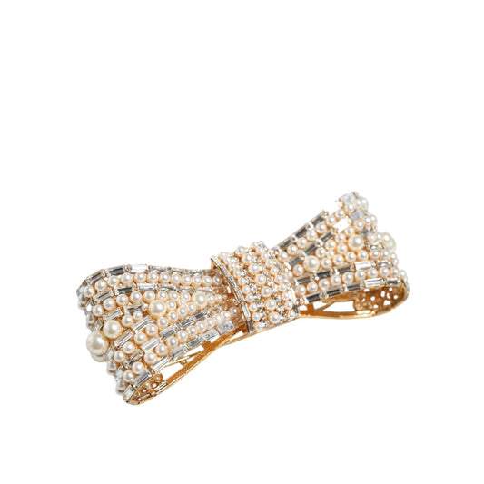 Dolce & Gabbana Gold Tone Brass Bow Crystal FauxPearl Embellished Brooch 1728,67345645728,Accessories,Broches - Jewellery - Accessories,Brooches - Women - Jewelry,Category - Jewellery,Dolce & Gabbana,Gold,Jewellery - Accessories,Jewelry,Material: 70% Real
