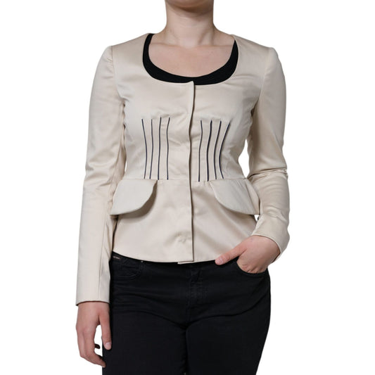 Valentino Beige Cotton Long Sleeves Round Neck Blazer Jacket Valentino