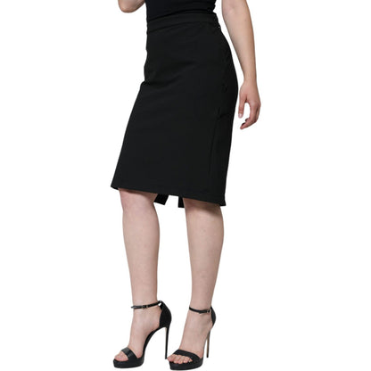 GF Ferre Black Straight Pencil Cut Knee Length Skirt