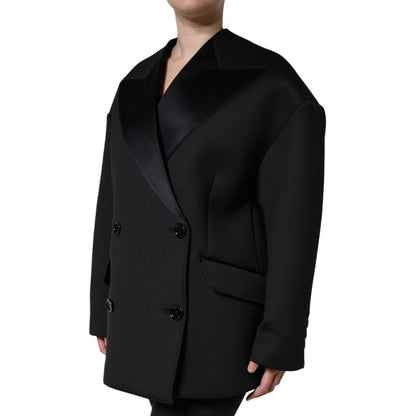 Dolce & Gabbana Black Polyester Double Breasted Coat Jacket 1728,67345645728,Black,Clothing,Coats - Jackets & Coats - Clothing,Dolce & Gabbana,IT44 | L,Jackets & Coats - Clothing,Jackets & Coats - Women - Clothing,Material: 72% Polyester 16% Silk 12% Elas