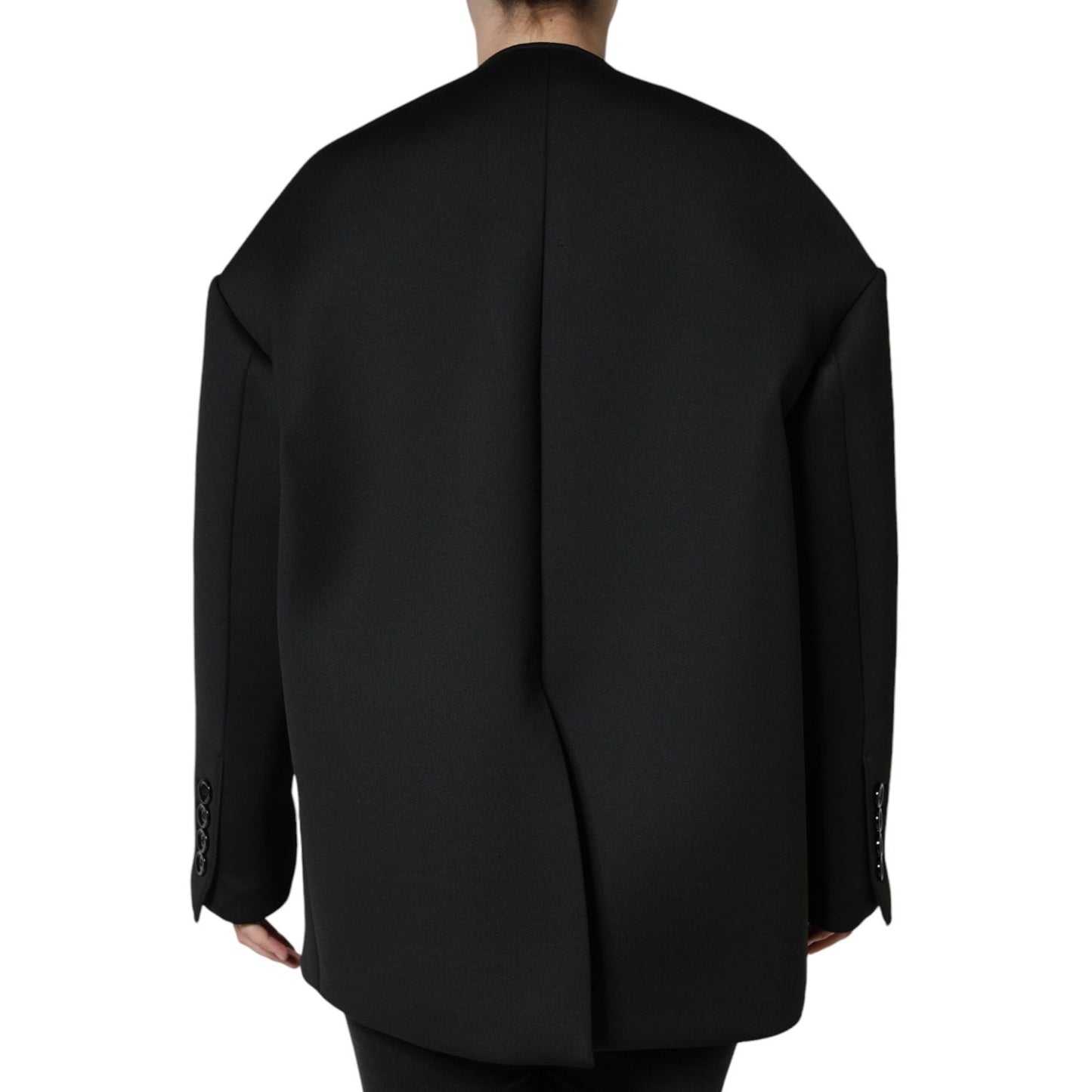 Dolce & Gabbana Black Polyester Double Breasted Coat Jacket 1728,67345645728,Black,Clothing,Coats - Jackets & Coats - Clothing,Dolce & Gabbana,IT44 | L,Jackets & Coats - Clothing,Jackets & Coats - Women - Clothing,Material: 72% Polyester 16% Silk 12% Elas