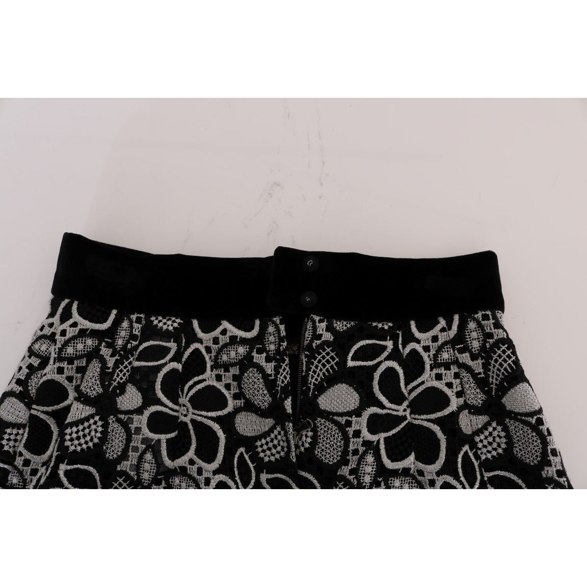 Dolce & Gabbana Floral Macramé Lace Crystal Button Skirt