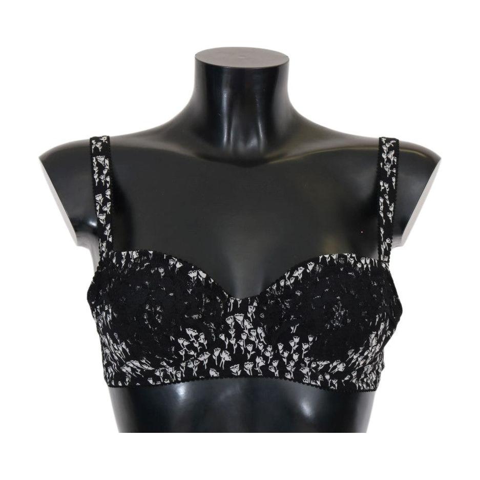 Dolce & Gabbana Black Silk White Lace Stretch Underwear Bra