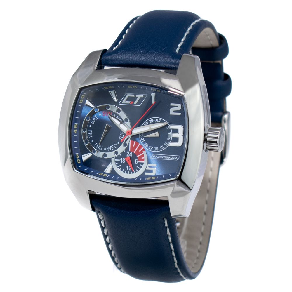 Chronotech Blue Leather Dress Watch