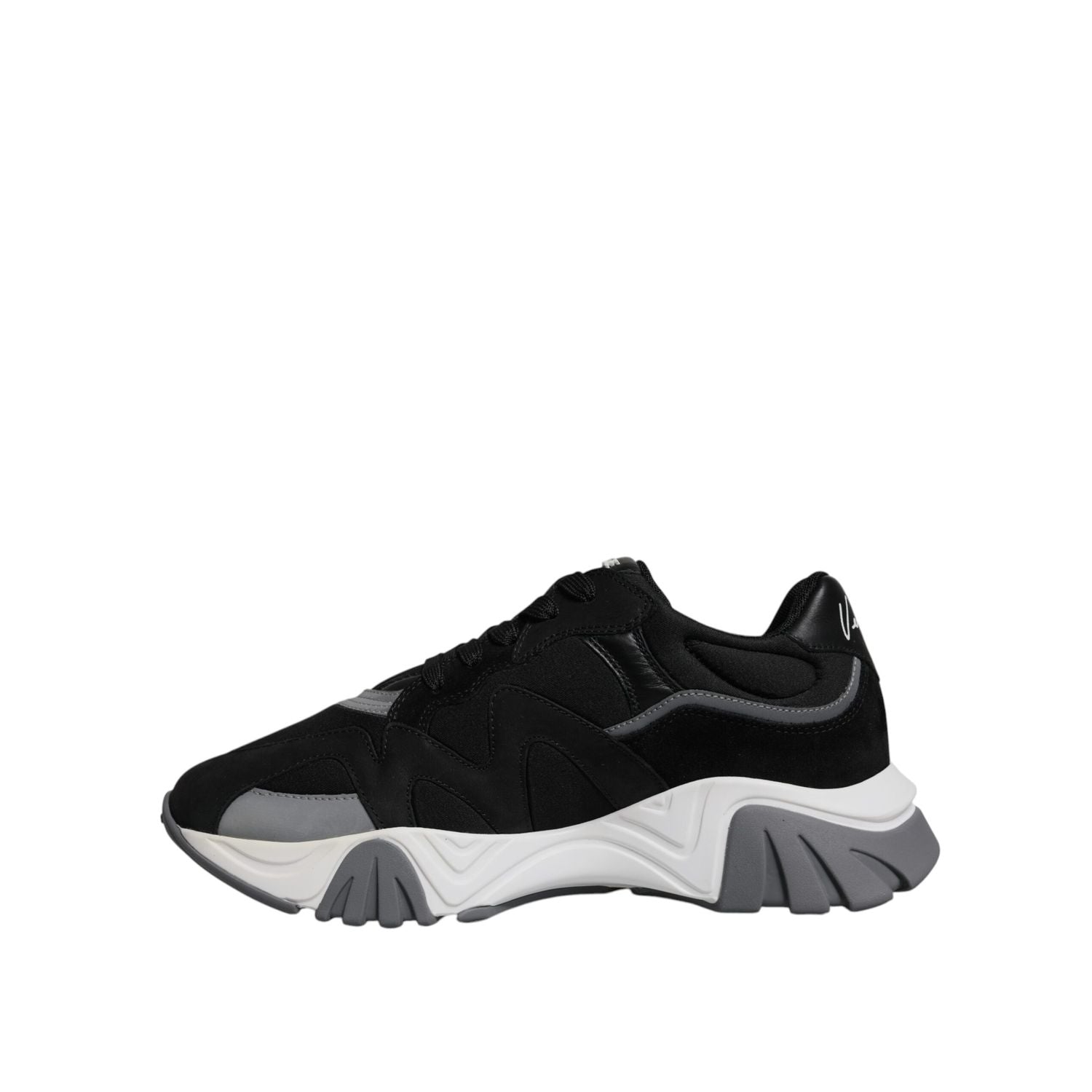 Versace Black Leather Neoprene Chunky Low Top Sneakers Squalo Shoes