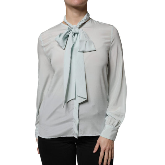 Ballantyne Light Blue Silk Ascot Collared Long Sleeves Top Ballantyne
